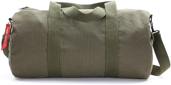 Canvas Roll Duffle Bag, Heavy-Duty Shoulder Travel Gym Gear & Equipment Carry Bag & Streamer, Olive Drab - 19"