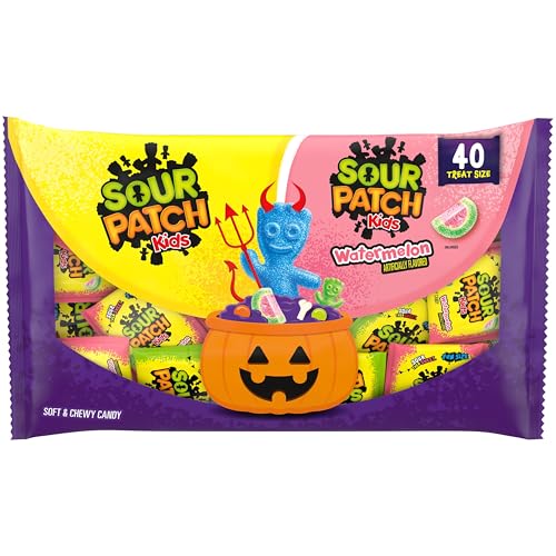 SOUR PATCH KIDS Original & Watermelon Halloween Candy Variety Pack, Bulk Candy, 40 Trick or Treat Bags