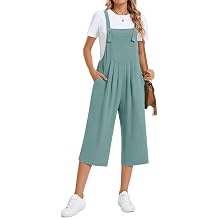 TAOHUADAO Womens Adjustable Jumpsuits Casual Wide Leg Overalls Summer Boho Sleeveless Loose Rompers with Pocket, Blue Green, X-Large