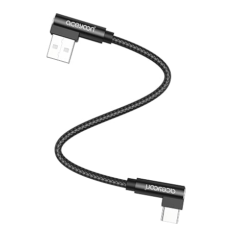 aceyoon Short 90 Degree USB C Cable,Right Angle USB A to USB C Cord,Fast Charging Mini USB C 0.6ft Nylon Braided Cable for Samsung Galaxy S25 S24 S23