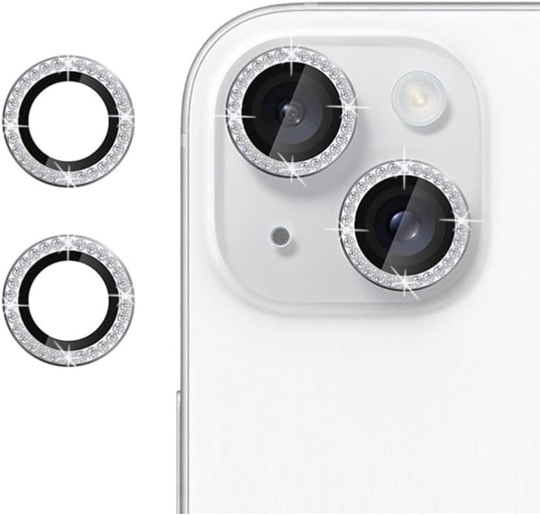 Powerfox iPhone 15, 14, 15 Plus, 14 Plus Uyumlu Diamond Taşlı Kamera Lens Koruyucu, Gri