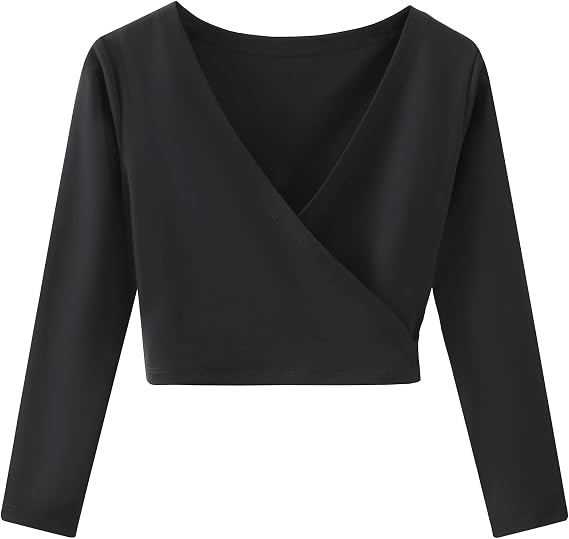 Ballet Wrap Top Long Sleeve Dance Crossover Sweater Ballet Outfit Ballerina Costumes for Girls Women