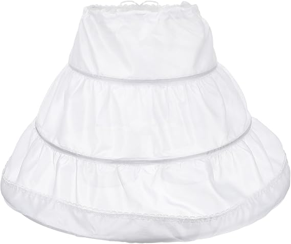 Girls' Petticoat Half Slip 3 Hoop Flower Girl Crinoline Petticoat Skirt, White, Small