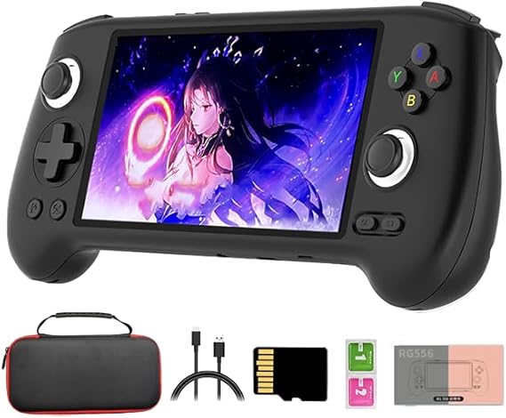 RG556 Retro Handheld Game Console 256G with 8000 Games, Android 13 Unisoc T820 5.48-inch AMOLED Screen Support WiFi for Adults Kids ((4+128G)+256G) - with Carry Case