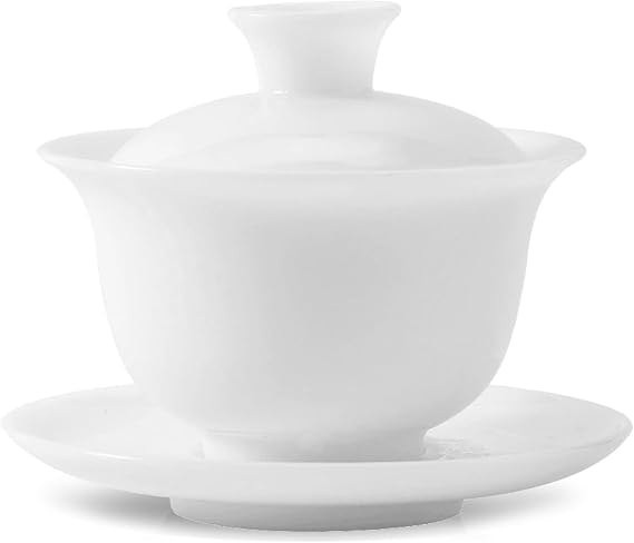 Fashion & Lifestyle Chinese Traditional Teaware Gaiwan, Porcelain Kung Fu Tea Cup and Saucer with Lid, Handmade Ceramic TeaCups White Glazed Tureen Set, 5.07oz/150ml (white)