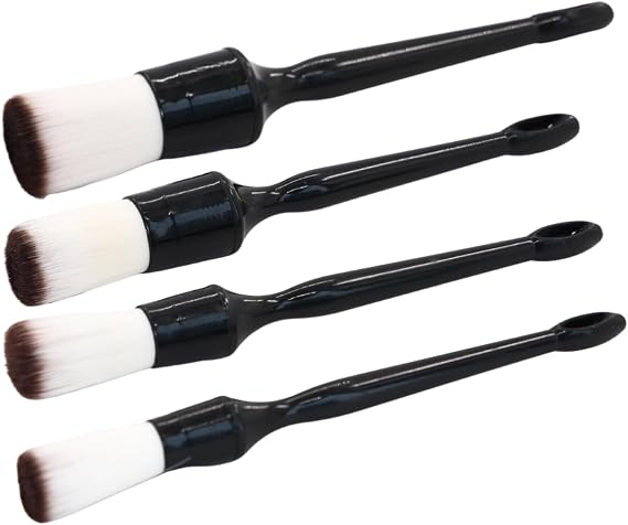 4'lü Hassas Araç Fırça Seti Yumuşak Başlıklar - Piano Black Saplı, Beyaz Tüylü