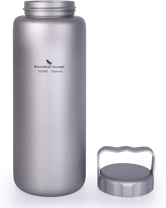 iBasingo 1050ml/35.5 oz Titanium Water Bottle with Handle Outdoor Leak-Proof Wide Mouth Sport Drinking Bottle Camping Tea Coffee Canteen Kettle for Hiking Climbing Running A-Ti3006D