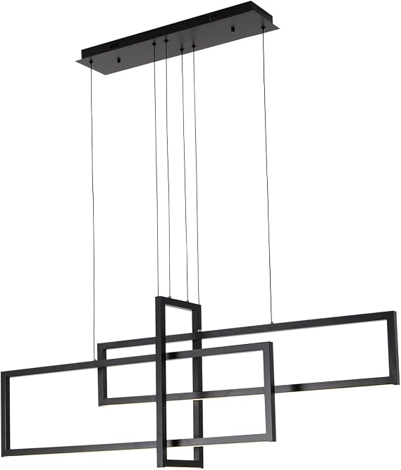 47Inch Long Chandelier Black Modern LED Dimmable Hanging Pendant Light with Remote Control,LED 30W Chandeliers for Dining Room,Kitchen Island
