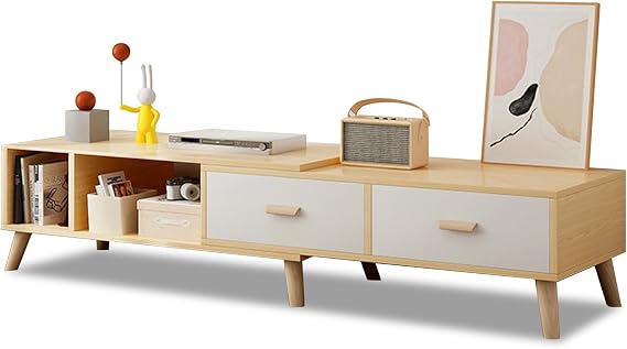 YOXIER TV Stand,TV Stands for Living Room,TV Stand 78 Inch,Modern Low Profile Entertainment TV Stand,Entertainment Center with 2 Drawers and Open Shelf, TV and Media Consol for Living Room Light Brown