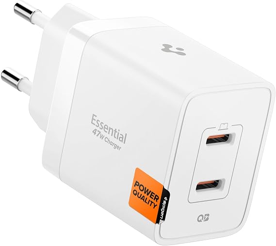 Spigen 47W USB-C 2 Port Mini Hızlı Şarj Aleti PPS 2.0 Super Hızlı Şarj GaN Pro Isı Düşürücü Güç Adaptörü Akım Koruma iPhone & Android & iPad & MacBook Type-C Beyaz - ACH08707 (Spigen TR Garantili)