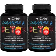 Research Labs 15 Day Colon Cleanse & Detox for Less Bloat Flat Tummy w/Probiotics - 2 Fer 1 - Constipation Relief - Flushes Toxins, Boosts Energy. Clinically Researched Safe and Effective Formula