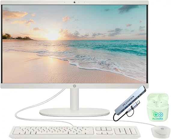 HP 21.5" FHD All-in-One Desktop Computer, 8GB RAM 384GB Storage (128GB SSD + 256GB Docking Station Set), Quad-Cores Intel N100, Windows 11 & 8-in-1 Docking Hub, Keyboard & Mouse Included, White