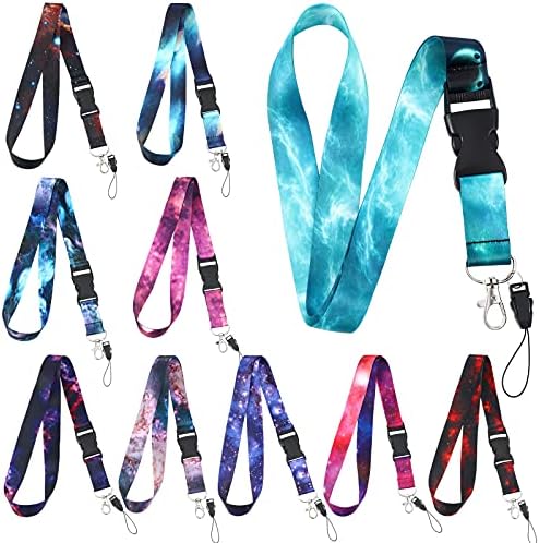 Outus 10 Pieces Cute Neck Lanyard for Keys, Keychain, Wallet, ID Card Holder, Lanyards Detachable for Phone Bag with Quick Release BuckleStars and Sky Style