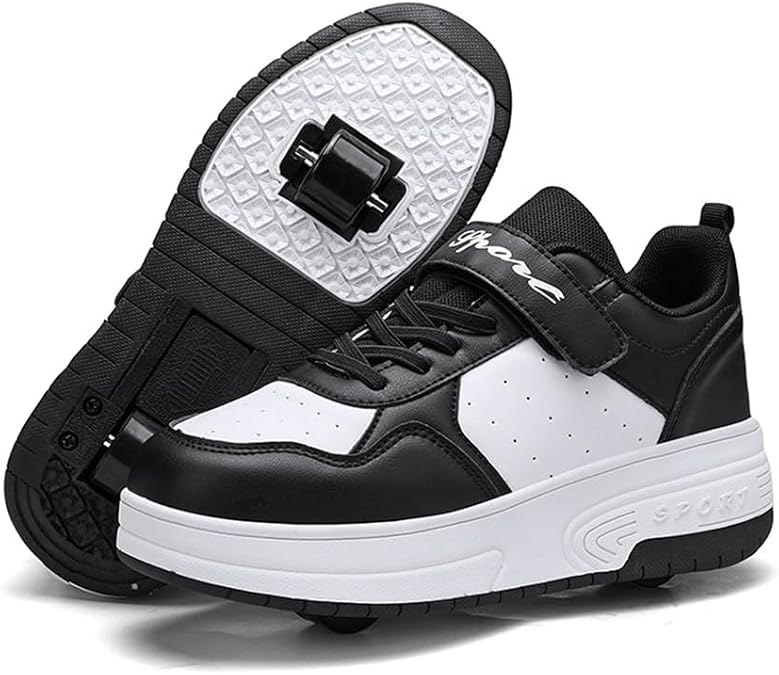 Mateju Kids Roller Skate Shoes for Girls Boys, Skateboarding Skates with 2 Wheels Parkour Shoes Unisex Retractable Skating Sneakers Shoes for Children Adult Park Sports Walking