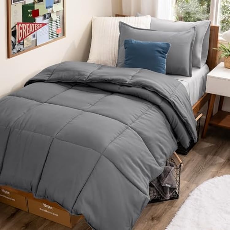 Bare Home Bed-in-A-Bag 5 Piece Comforter & Sheet Set - Twin XL - Goose Down Alternative - Ultra-Soft 1800 Premium Bedding Set Twin XL, GreyLight Grey