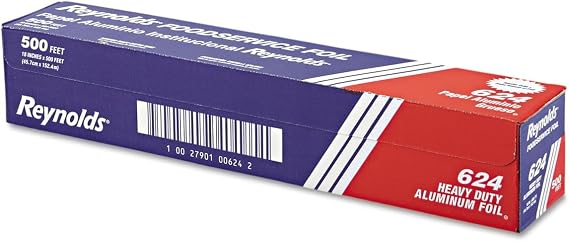 Reynolds 624 Heavy Duty Aluminum Foil Roll, 18" Width x 500' Length, Silver, 1-Roll Per Case