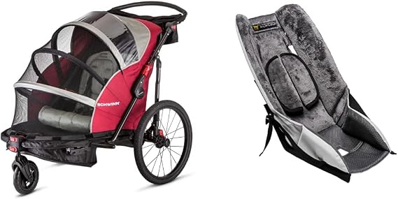 Schwinn Kids Bike Trailer and Stroller, Seats 2 Riders, Carrier Canopy for Sun Protection and Weather Blocking, Foldable and Compact for Easy Storage, Flag Included