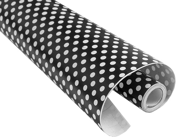 Decorative Self Adhesive Vinyl Black Polka Dots Contact Paper Shelf Liner for Cabinets Dresser Drawer Furniture Wall Arts Crafts Decal 17.7X117 Inches