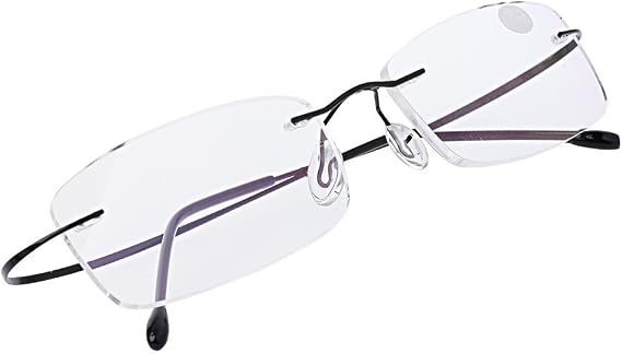 Amrka Rectangular Glasses, Ultralight Titanium Rimless Spectacles Eyeglass Frames Eyewear (+2.5, Black)