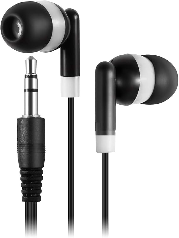 Keewonda Bulk Earbuds Headphones Wholesale KWA-08-W Earphones, 100 Pack Disposable Ear Buds Bulk Individually Wrapped Headphones for School Classroom Students White