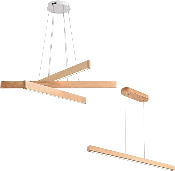 Modern Wood Pendant Light Bundle 3-Light Living Room Chandelier + 1-Light Dining Room Light, Dimmable LED Fixtures for Cohesive Farmhouse Style (Save 15% vs Buying Separately!)