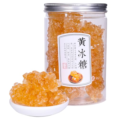 SODGHYTR Premium Large-Grained Yellow Rock Sugar - 17.63 oz | 500g, Made of Cane, Amber Hue Cane Crystal Sweetener | Brown Sugar Cubes | Old-fashioned | Polycrystalline, for Coffee Tea,