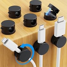 AGPTEK 8 Pack Magnetic Cable Clips, Upgraded 360 Rotatable Cord Holder Clips for Nightstand, Desk Cord Organizer Adhesive Wire Management Home Office Phone Charging Cords USB Cable Keeper (Black)