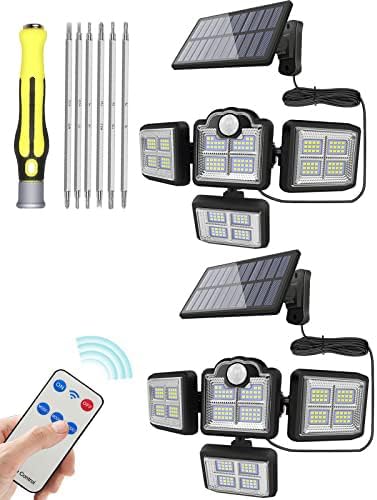 2Pack Solar Lights Outdoor, Motion Sensor Security Lights, Separate Solar Panel, 4 Adjustable Head, 396 LED 300° Wide Angle, Waterproof Wall Lights for Porch Yard Garage Pathway [Energy Class A+++]