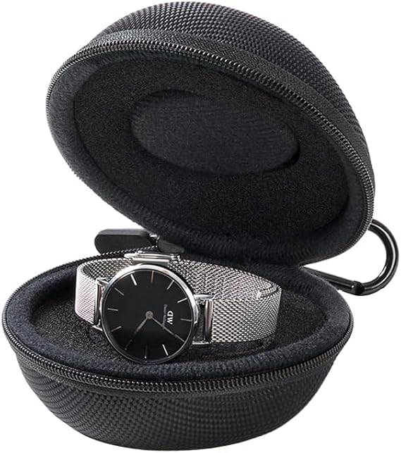 Travel Watch Case Portable Watch Organizer Box Single Watch Storage Box for all Wristwatches & Smart Watches up to 55mm (Black)