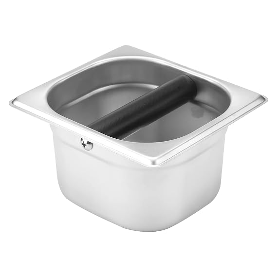 Coffee Knock Box,Espresso Dump Bin,Coffee Bin,Stainless Steel Espresso Knock Box Built-in Container for Ground 6.3 x 6.89 x 3.7 inch (Square)