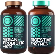Digestive Enzymes with Probiotics and Prebiotics and Vegan Probiotic Plus B12 Enhanced Digestive and Gut Health Bundle