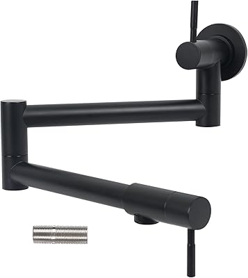 Black Pot Filler Faucet, Over Stovet Copper Pot Filler, Matte Black Stainless Steel Wall Mount Faucet, 19.7 Antique 2 Handles Folding Stretchable Pot Filler