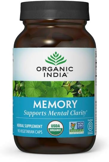 Organic India Memory Herbal Supplement, Support, Non-GMO, 90 Capsules