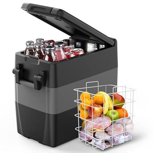 F40C4TMP Portable Refrigerator For Truck, 53 Quart 50L 12 volt Refrigerator, -4℉~50℉ Car Compressor Fridge Freezer for Vehicles, RV, Road Trip, Camping, Outdoor, Home, with 1224V DC and 110-240 AC