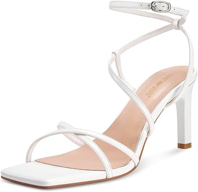 wetkiss Womens Sandals Square Open Toe Strappy Heels Ankle Strap High Heel Sandals Comfort Dress Party Shoes