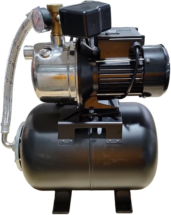 PS&W 1.5HP Shallow Well Pump with Pressure Tank, 1500GPH, 115V, Stainless Steel Irrigation Pump, Automatic Water Booster Jet Pump for Home, Garden, Lawn