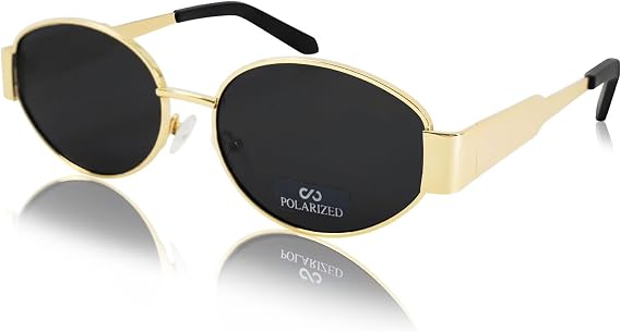 JiSoo Gold Polarised Sunglasses Womens - Retro Oval Sunglasses Vintage 90s Sun Glass Women