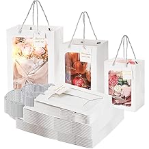 ZENFUN 24 Pack White Gift Bag with Handles, Gift Shopping Bags with Transparent Window, Paper Gifts Bags for Thanksgiving Christmas Birthday Wedding, Multisizes