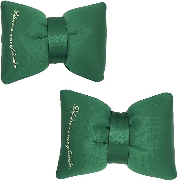 Girly Car Neck Pillow Headrest Pillow for Car Seat Pillow Head Cushion Car Pillow for Driving Seat Big Bow Pillows 2 Pack-Green