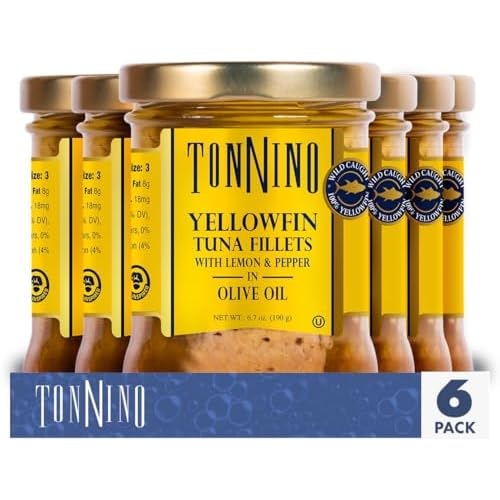 Tonnino Yellowfin Tuna Fish Lemon Pepper in Olive Oil Pack of 6 Alternative to Salmon Protein Snacks Ready to Eat Meals