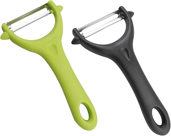 2 Pack Y-Shaped Swivel Potato Peeler, Stainless Steel, Black & Green