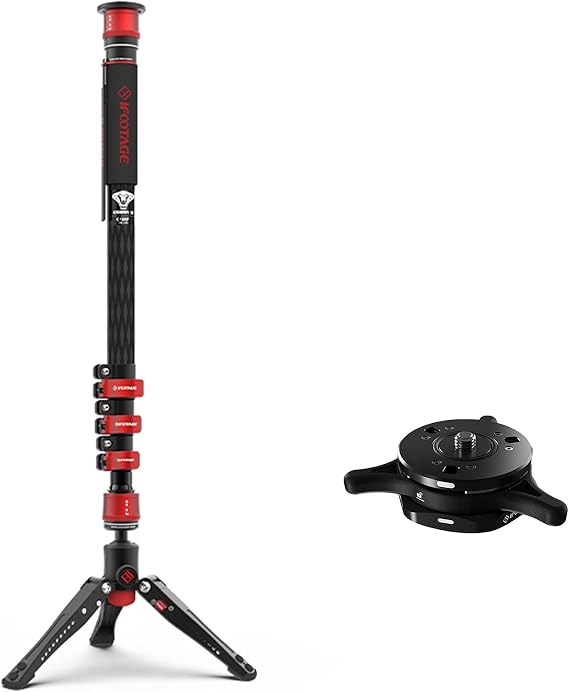 IFOOTAGE 71" Professional Monopod and Quick Release Plate, Carbon Fiber Monopod for DSLR Cameras, Portable Travel Camera Monopod with feet Max Load 17.64 lbs, Cobra 3 C180F,Seastar Q1S