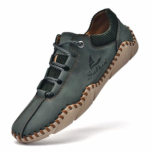 Mens Casual Shoes Fashion Sneakers Leather Oxfords Work Shoe Sneaker for Men Driving Loafers Shoes Slip On Flat Loafers Boat Shoes Moccasins Lightweight Soft Comfort Lace up Hand Stitching Ankle Boots