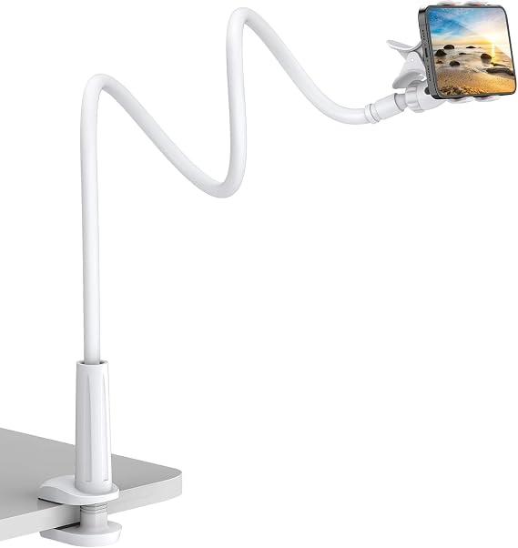 Gooseneck Phone Holder, Smartphone Tablet Gooseneck Flexible Long Arms Stand (White)