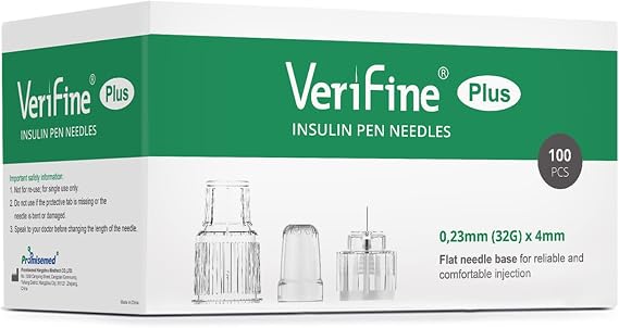 Verifine Pen Needles 32g 4mm Ultra Fine, Diabetic Needles for Insulin Injections, Compatible with Most Diabetes Pens, 100 Count 4mm x 32G (5/32)