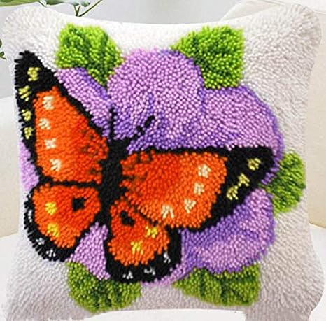 3D Pillow Latch Hook Embroidery Kits DIY Pillow Materials Package Crocheting Rug Yarn Cushion Embroidery Set fit for Beginners Embroidery Kit Pillowcase Cushion (Butterfly) | Crocheting Rug Yarn Cushion Embroidery Set fit for Beginners Embroidery Kit Pillowcase Cushion (Butterfly)