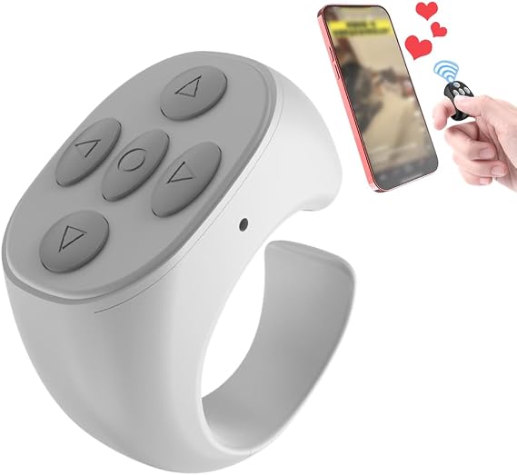 Fingertip Wireless Bluetooth Remote Control,2026 New for TikTok Scrolling Ring Remote Control, Camera Shutter Remote, Wireless Bluetooth Scrolling Ring for iPhone, iPad, iOS, Android (White)