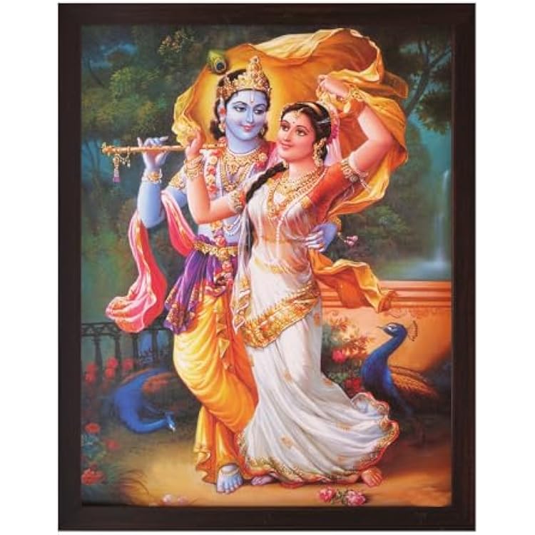 handicraftstore SANVIKA Krishna Photo Frame for Wall, Krishna Wall Decor, Hindu Decorations for The Gods, Hindu God Photos with Frames, Lord Krishna Wall Decor, Radha Krishna, 12 x 9