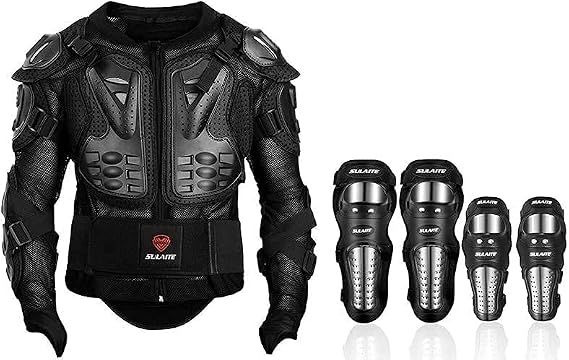 Gute Motorcycle Body Armor for Men, MTB Racing Dirt Bike Motorcycle Protective Gear, Spine Chest Protector with Back Protection, Motorcycle Stainless Steel Elbow and Knee Guard 1 Pair