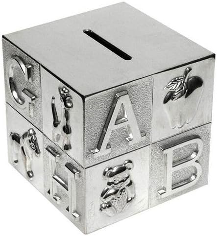 Childrens Silver Plated ABC Cube Money Box